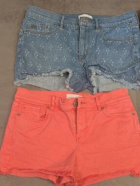 Worn Once LOFT Coral and Blue Denim Cutoff Shorts
